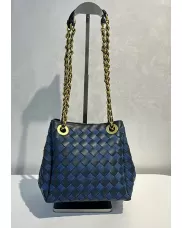 Mia Chute Woven Leather Small Shoulder Bag Blue