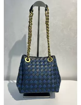 Mia Chute Woven Leather Small Shoulder Bag Blue