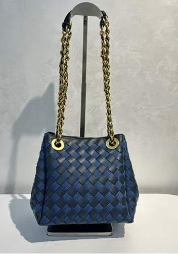 Mia Chute Woven Leather Small Shoulder Bag Blue