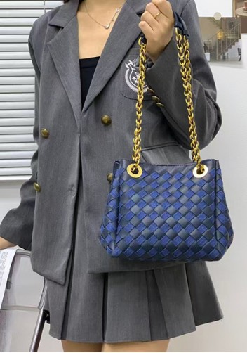 Mia Chute Woven Leather Small Shoulder Bag Blue