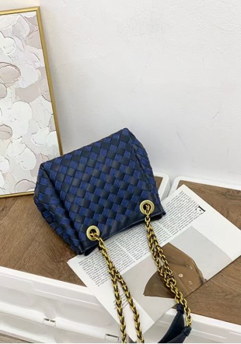 Mia Chute Woven Leather Small Shoulder Bag Blue