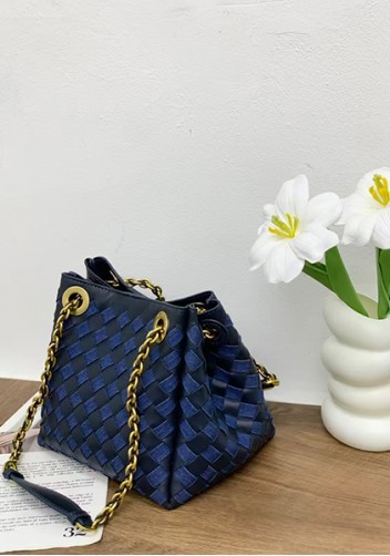 Mia Chute Woven Leather Small Shoulder Bag Blue