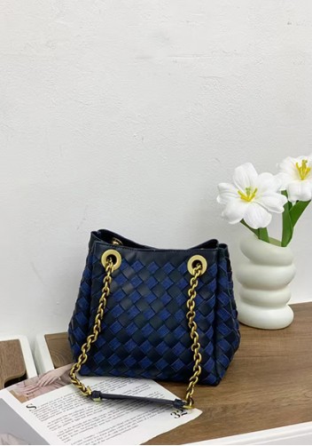 Mia Chute Woven Leather Small Shoulder Bag Blue