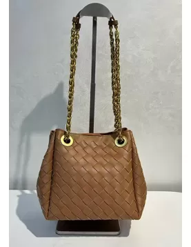 Mia Chute Woven Leather Small Shoulder Bag Camel