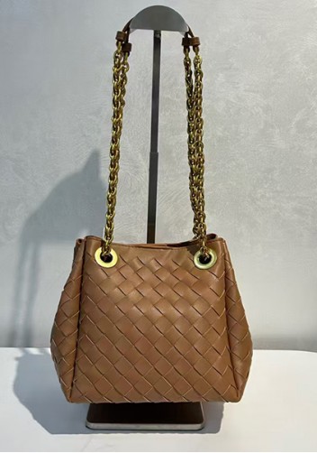 Mia Chute Woven Leather Small Shoulder Bag Camel