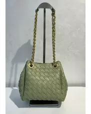 Mia Chute Woven Leather Small Shoulder Bag Cave Green