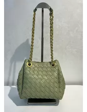 Mia Chute Woven Leather Small Shoulder Bag Cave Green