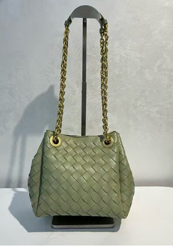 Mia Chute Woven Leather Small Shoulder Bag Cave Green