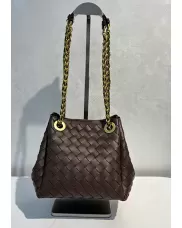 Mia Chute Woven Leather Small Shoulder Bag Coffee