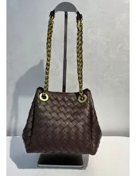 Mia Chute Woven Leather Small Shoulder Bag Coffee