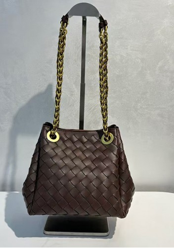 Mia Chute Woven Leather Small Shoulder Bag Coffee