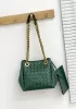 Mia Chute Woven Leather Small Shoulder Bag Dark Green