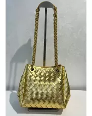 Mia Chute Woven Leather Small Shoulder Bag Gold