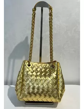 Mia Chute Woven Leather Small Shoulder Bag Gold