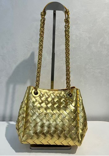 Mia Chute Woven Leather Small Shoulder Bag Gold