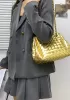 Mia Chute Woven Leather Small Shoulder Bag Gold