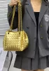 Mia Chute Woven Leather Small Shoulder Bag Gold