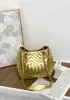 Mia Chute Woven Leather Small Shoulder Bag Gold