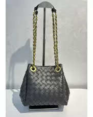 Mia Chute Woven Leather Small Shoulder Bag Grey