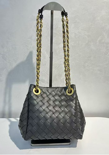 Mia Chute Woven Leather Small Shoulder Bag Grey