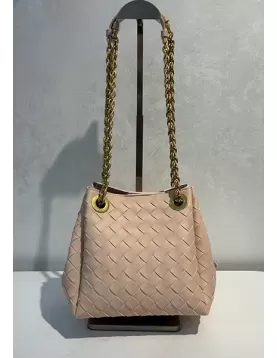 Mia Chute Woven Leather Small Shoulder Bag Pink