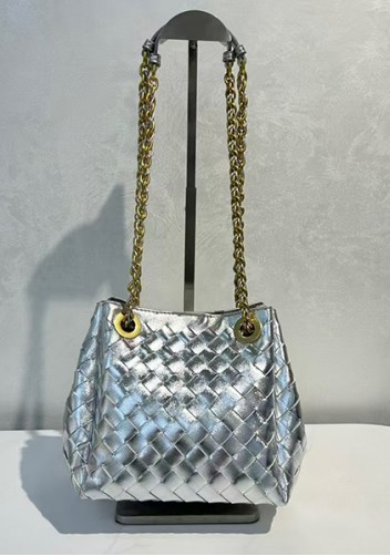 Mia Chute Woven Leather Small Shoulder Bag Silver