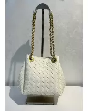 Mia Chute Woven Leather Small Shoulder Bag White