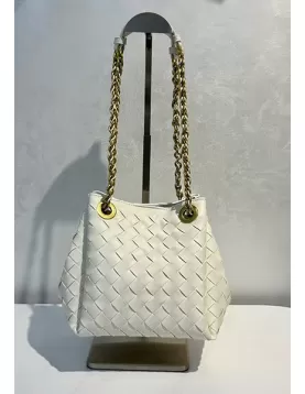 Mia Chute Woven Leather Small Shoulder Bag White