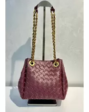 Mia Chute Woven Leather Small Shoulder Bag Wine