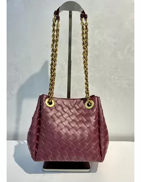 Mia Chute Woven Leather Small Shoulder Bag Wine