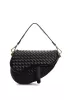 Mia Saddle Woven Leather Shoulder Bag Black