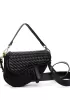 Mia Saddle Woven Leather Shoulder Bag Black