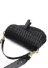 Mia Saddle Woven Leather Shoulder Bag Black