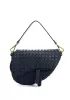 Mia Saddle Woven Leather Shoulder Bag Blue