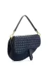 Mia Saddle Woven Leather Shoulder Bag Blue