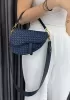 Mia Saddle Woven Leather Shoulder Bag Blue