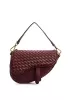 Mia Saddle Woven Leather Shoulder Bag Burgundy