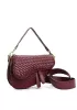 Mia Saddle Woven Leather Shoulder Bag Burgundy