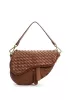 Mia Saddle Woven Leather Shoulder Bag Camel