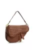 Mia Saddle Woven Leather Shoulder Bag Camel