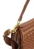 Mia Saddle Woven Leather Shoulder Bag Camel