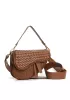 Mia Saddle Woven Leather Shoulder Bag Camel