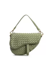 Mia Saddle Woven Leather Shoulder Bag Cave Green