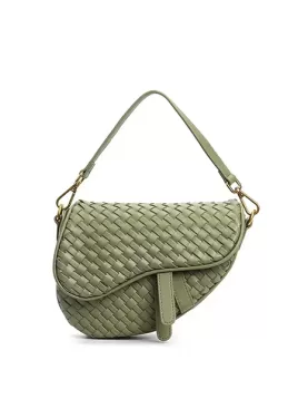 Mia Saddle Woven Leather Shoulder Bag Cave Green