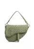 Mia Saddle Woven Leather Shoulder Bag Cave Green