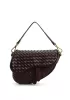 Mia Saddle Woven Leather Shoulder Bag Choco