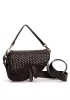 Mia Saddle Woven Leather Shoulder Bag Choco