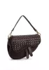 Mia Saddle Woven Leather Shoulder Bag Choco