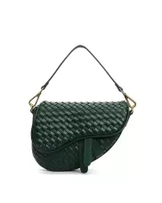 Mia Saddle Woven Leather Shoulder Bag Green