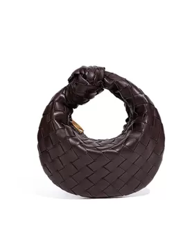 Dina Candy Knotted Intrecciato Vegan Leather Bag Choco